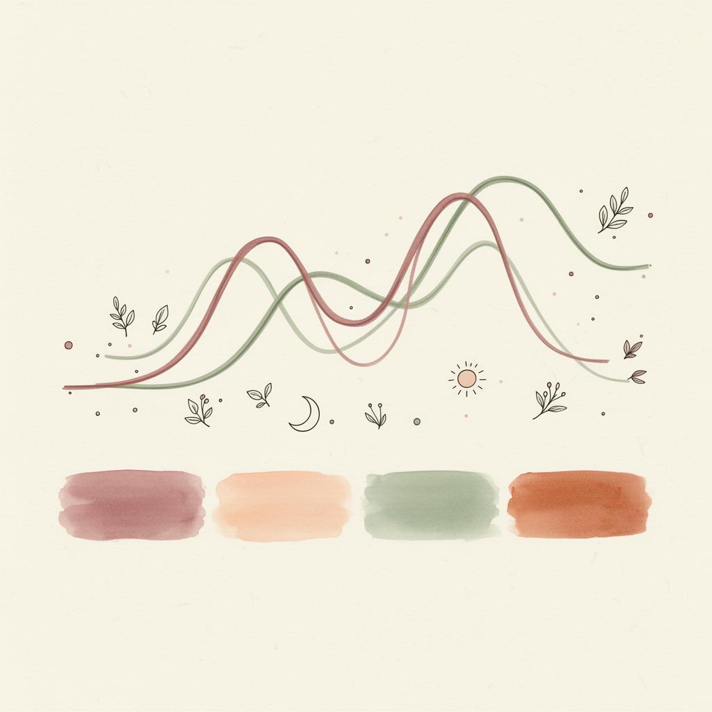 Minimalist illustration of a circular cycle wheel showing four phases with subtle changes in body shape